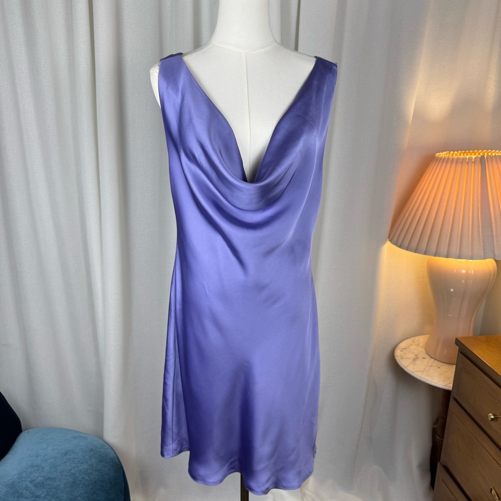 Norma Kamali Draped Satin Mini Dress in Lavender sz Large